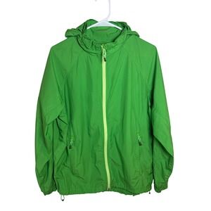 Cabelas Womens Green Ripstop Hooded Windbreaker Jacket L19JK551 Large Regular